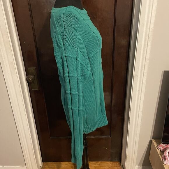 Vintage 80s Green 100% Cotton Harbour Club Sweater Mens Large Square Knit - Picture 3 of 7